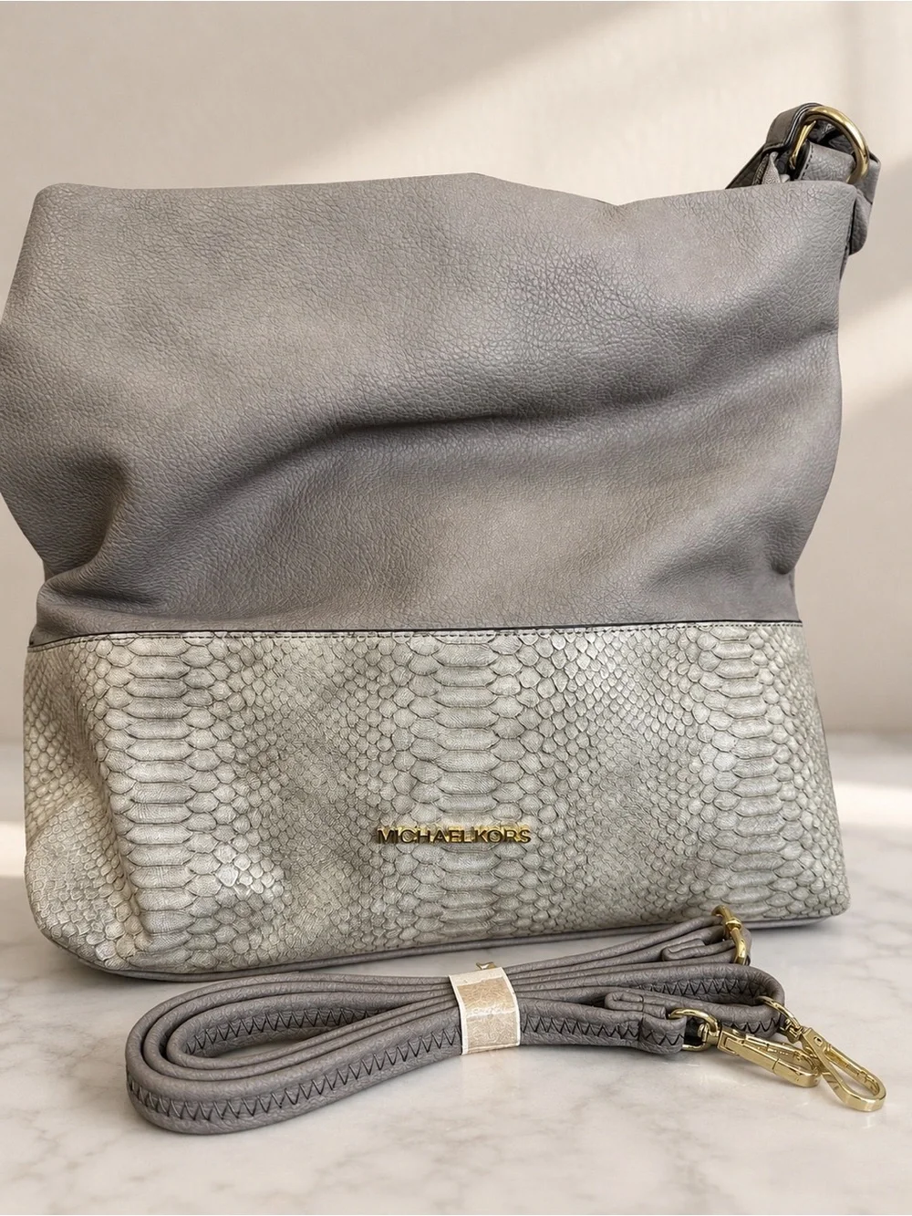 Fashion! Gray Two-Tone Leather Shoulder Bag